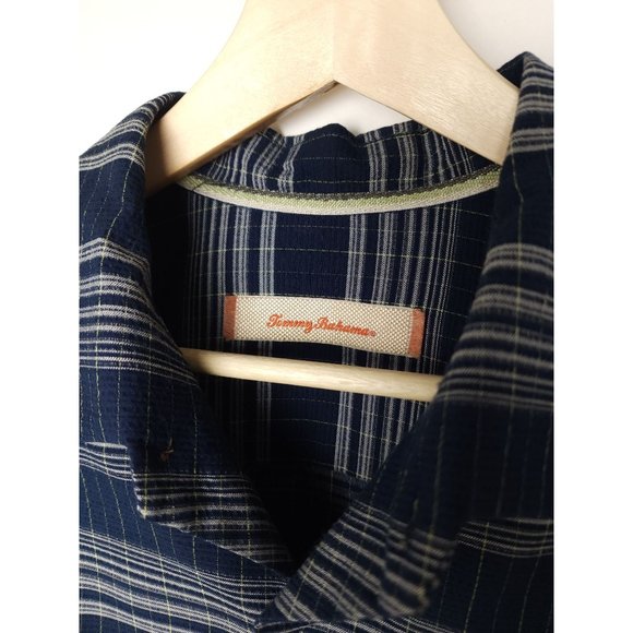 Tommy Bahama Men's Dark blue-plaid 100% silk Short sleeve L - Picture 4 of 8